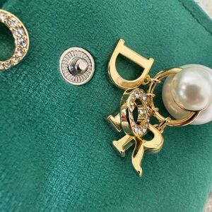 Dior Gold and Pearl Brooch with Crystal Accents
